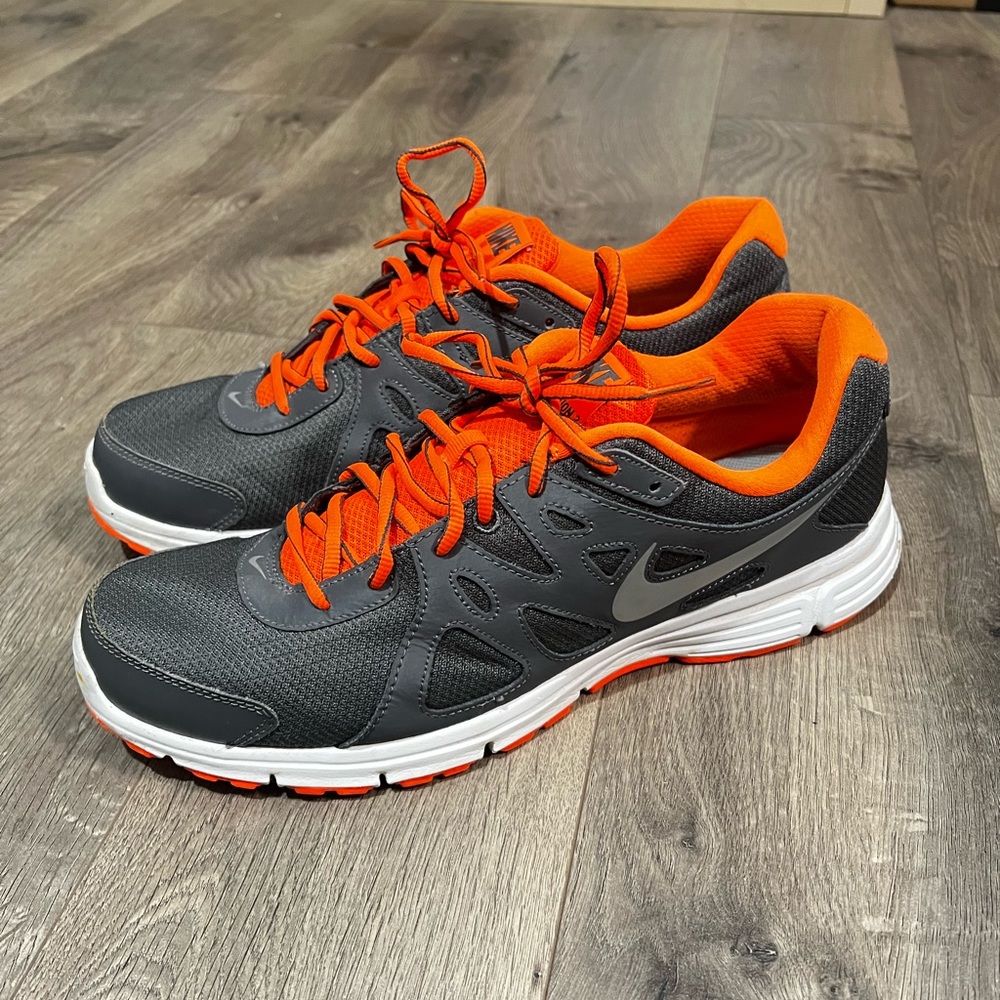 Nike revolution running shoes. Grey/Orange size 13